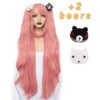 ANOGOL Pink Long Straight Synthetic Wig - Perfect for Cosplay Parties and Halloween Carnivals