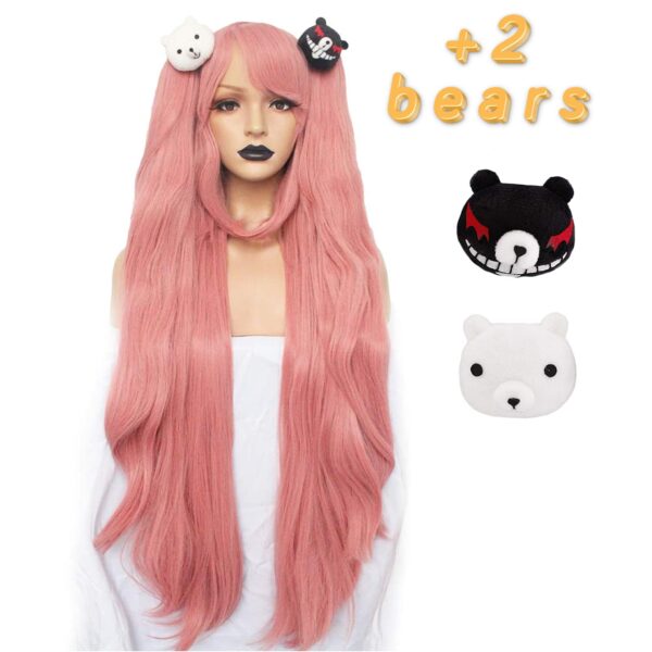 ANOGOL Pink Long Straight Synthetic Wig - Perfect for Cosplay Parties and Halloween Carnivals