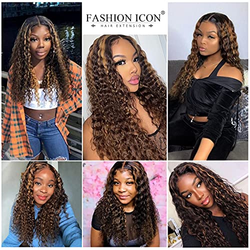 Glamorous 24-Inch Deep Wave Clip-In Hair Extensions - Synthetic Double Weft Hairpiece for Thick Ombre Hair Clips (P1B/27)