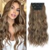 SOFEIYAN 20-Inch Long Wavy Synthetic Hair Extensions - 4PCS Brunette Mixed Blonde Hairpieces for Instant Volume and Elegant Transformations