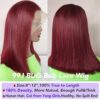 Moshe 99J Wine Red Lace Front Wig - 13x4 Pre-Plucked Bob Wig in HD Lace, 180% Density, and Natural Hairline