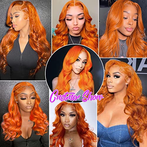 Orange Ginger Lace Front Wigs - 100% Human Hair, Body Wave, and Vibrant #130 Color - Perfect for Every Occasion