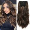 6PCS Wavy Long Hair Highlights Extensions - 20 Inch Auburn Chestnut Clip-Ins for a Charming and Elegant Look