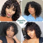 Short Water Wave Curly Wigs With Bangs - 100% Brazilian Human Hair, Confidence in Every Curl