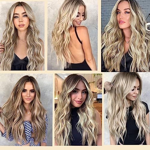 Long Wavy Blonde Mix Platinum Blonde Clip-in Hair Extensions - 20 Inch Glamorous Waves for Women