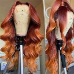 Ombre Red Orange Ginger Human Hair Wig – 14 Inch HD Lace Front Wigs Pre Plucked