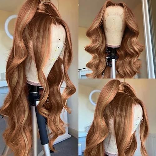 Radiant Glamour: Swetcurly 13x4 Lace Front Long Ginger with Tan Highlights Wavy Wig, 26 Inch, for Natural Daily and Party Use