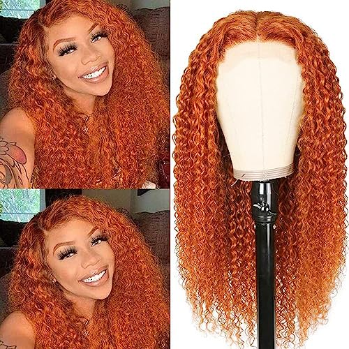 Hair Wear Go Glueless Wigs for beginners Orange Ginger Curly Human Hair Wig Pre Plucked