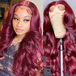 Dive into Elegance with 99j Burgundy Lace Front Wigs - Brazilian Virgin Body Wave, 4x4 Closure, 150% Density for Glamorous Red Colored Hair