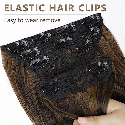 Clip-In Long Wavy Synthetic Hair Extension 20 Inch Balayage Dark Brown to Chestnut - 4PCS Thick Hairpieces for Volume and Versatile Styling