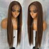 30-Inch Brown Straight Synthetic Lace Front Wig - Highlighted Elegance for Black Women 🌟💁‍♀️
