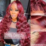 220% Density 99J Burgundy Lace Front Wig - 26 Inch HD Lace Body Wave for a Mesmerizing Wine Red Transformation