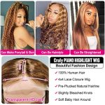 Iris Queen Highlight Honey Blonde Brown Human Hair Wigs: 4x4 Curly Transparent HD Lace Front Wigs