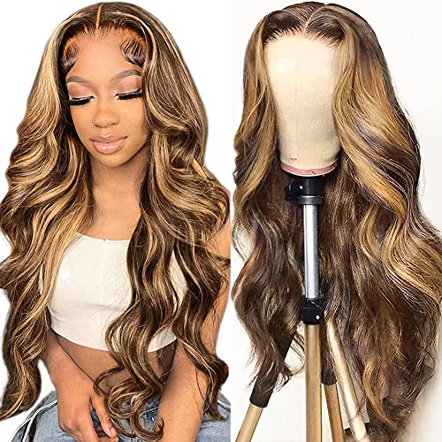 Radiant Waves: 18 Inch 4/27 Honey Blonde Ombre Highlight Lace Front Wig - Unleash Your Glamorous Glow