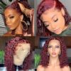 Jasperel 99J Short Curly Bob Lace Front Wigs | Indulge in 150% Natural Density, Brazilian Remy Hair, and Undetectable HD Lace