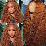 10A Ginger Brown 13X4 Lace Front Wigs: Brazilian Remy Hair, Curly Auburn Elegance, Pre-Plucked with Baby Hair, Colored for Alluring Confidence - 150% Density, 24 Inch