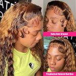 26 Inch Honey Blonde Highlight Ombre Lace Front Wig: Dive into Glamour with 13x4 Deep Wave HD Lace Frontal, Pre Plucked, and 180% Density Curly Human Hair Magic