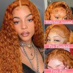 20-Inch Ginger Curly Lace Front Wig – 100% Unprocessed Brazilian Virgin Human Hair for a Natural and Charming Appearance