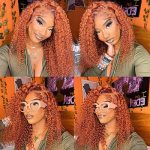 10A Ginger Brown 13X4 Lace Front Wigs: Brazilian Remy Hair, Curly Auburn Elegance, Pre-Plucked with Baby Hair, Colored for Alluring Confidence - 150% Density, 24 Inch
