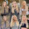 Invisible Wire Hair Extensions - 20 Inch Halo Ash Blonde Mix Bleach Blonde - Long Wavy Synthetic Hairpiece with Adjustable Transparent Wire and 4 Secure Clips for Effortless Elegance