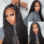 4GIRL4EVER Glueless Water Wave T Part Lace Front Wig - 22 Inch Human Hair, Pre Plucked, Ready to Wear, HD Lace Closure Wig