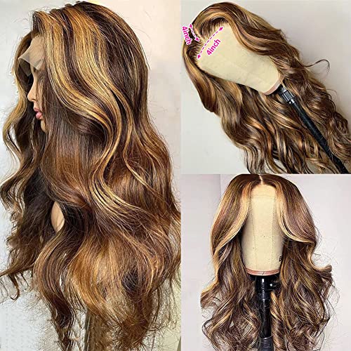 Radiant Waves: 18 Inch 4/27 Honey Blonde Ombre Highlight Lace Front Wig - Unleash Your Glamorous Glow