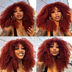 ANNISOUL 16-Inch Copper Afro Bomb Curly Wig with Bangs - Vibrant Synthetic Fiber for Effortless Glam