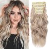 20-Inch Long Wavy Hair Extensions - Clip-Ins for Instant Volume and Length in Ash Blonde Mix Bleach Blonde
