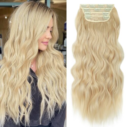 4PCS Blonde Hair Extensions Clip in Hair Extensions Blonde Long Wavy Synthetic Fiber Double Weft Hairpieces for Women Synthetic (24 Inch Gold Blonde)
