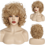 Rock the Cosplay Look with Short Brown Curly Wavy Synthetic Wig – Perfect for Halloween and More